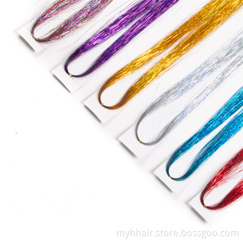 Long Dazzles Women Hippie for Braiding Headdress 120 Strands/piece Sparkle Shiny Hair Tinsel Rainbow Silk Hair Extensions